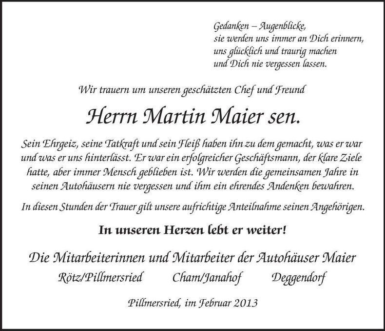 Traueranzeige Martin Maier