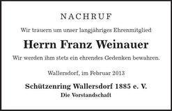 Traueranzeige Franz Weinauer
