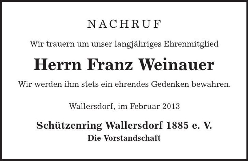 Traueranzeige Franz Weinauer