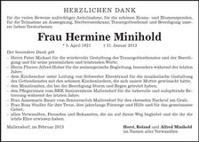 Traueranzeige Hermine Minihold