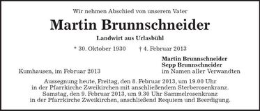 Traueranzeige Martin Brunnschneider