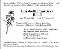 Traueranzeige Elisabeth Franziska Käufl
