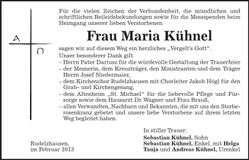 Traueranzeige Maria Kühnel