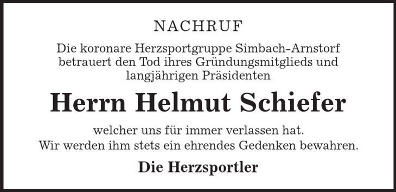 Traueranzeige Helmut Schiefer
