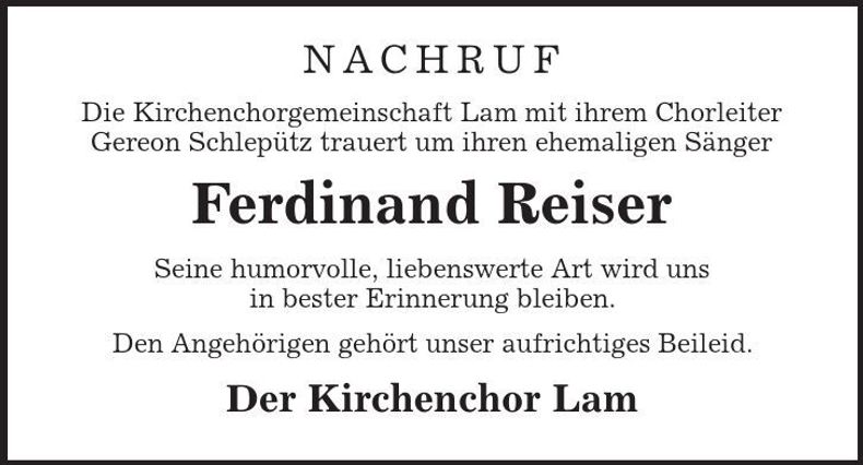 Traueranzeige Ferdinand Reiser