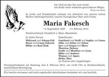 Traueranzeige Maria Fakesch