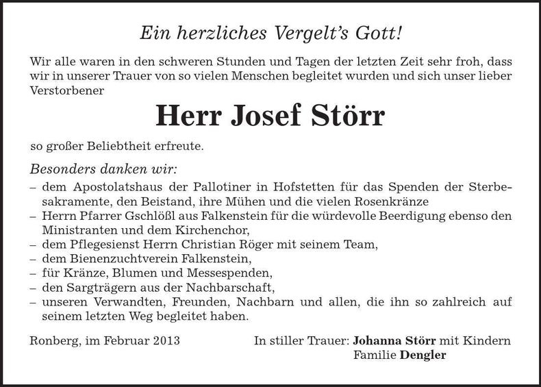 Traueranzeige Josef Störr