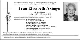 Traueranzeige Elisabeth Axinger