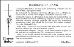 Traueranzeige Therese Huber