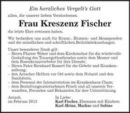 Traueranzeige Kreszenz Fischer