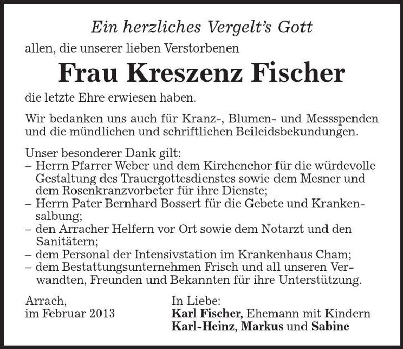 Traueranzeige Kreszenz Fischer
