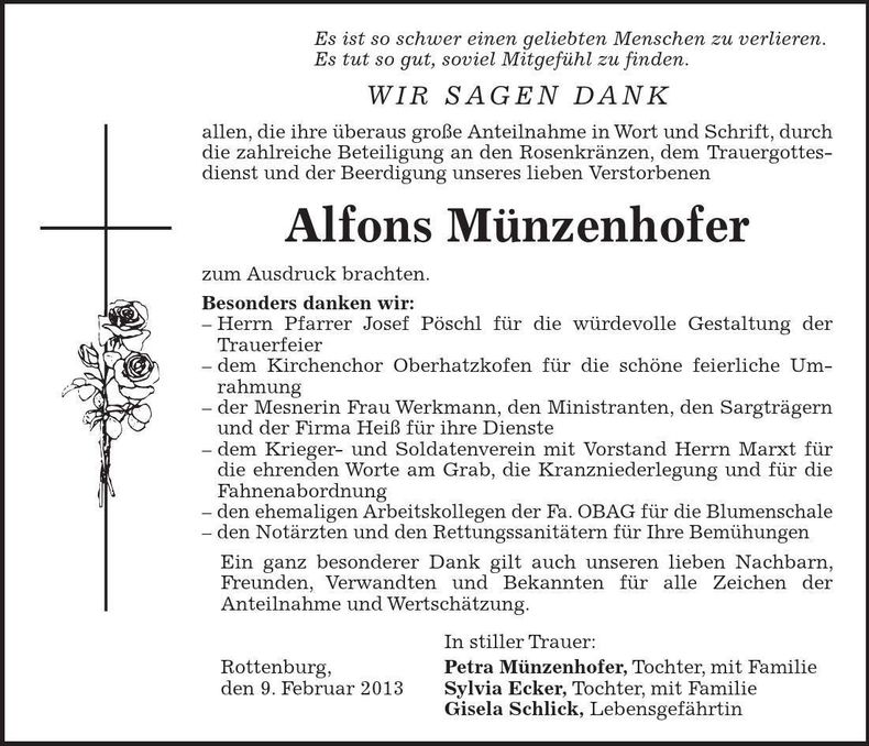 Traueranzeige Alfons Münzhofer