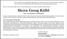 Traueranzeige Georg Kölbl