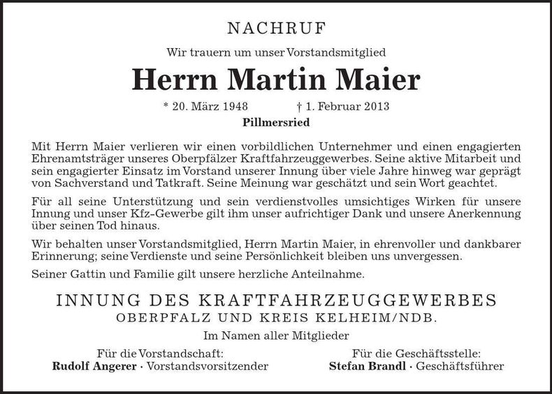 Traueranzeige Martin Maier