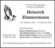 Traueranzeige Heinrich Zimmermann