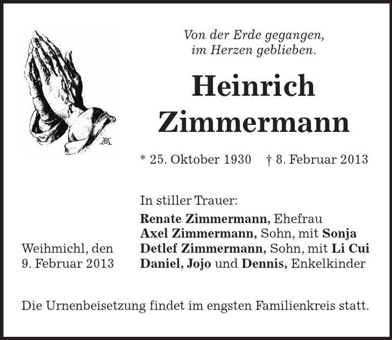 Traueranzeige Heinrich Zimmermann