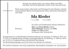 Traueranzeige Ida Rieder