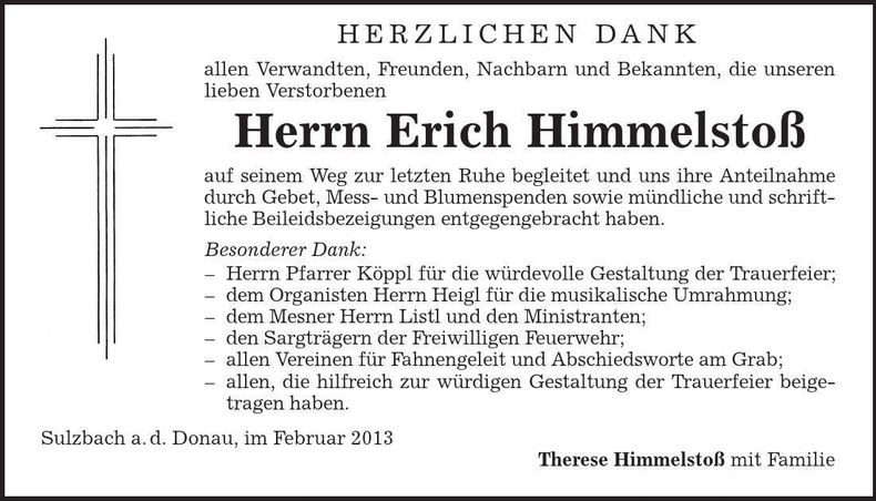 Traueranzeige Erich Himmelstoß