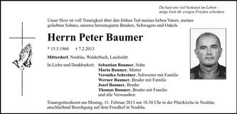 Traueranzeige Peter Baumer