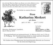 Traueranzeige Katharina Merkert