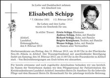 Traueranzeige Elisabeth Schipp