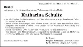 Traueranzeige Katharina Schultz
