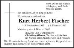 Traueranzeige Kurt Hubert Fischer