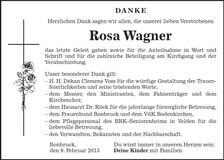 Traueranzeige Rosa Wagner