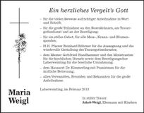 Traueranzeige Maria Weigl