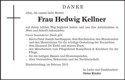 Traueranzeige Hedwig Kellner