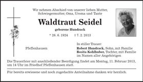 Traueranzeige Waldtraut Seidel