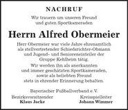Traueranzeige Alfred Obermeier
