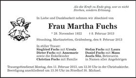 Traueranzeige Martha Fuchs