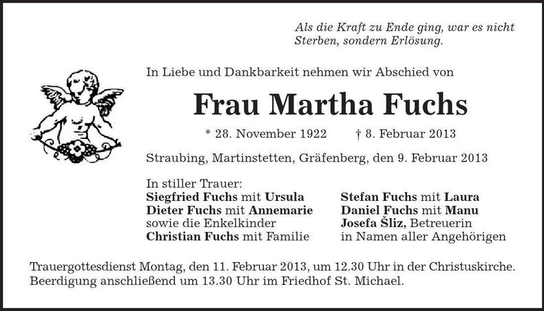 Traueranzeige Martha Fuchs