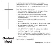 Traueranzeige Gertrud Madl