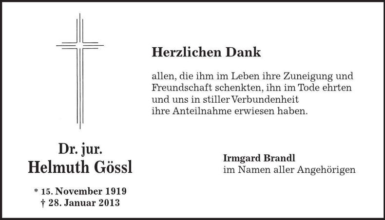 Traueranzeige Helmuth Gössl