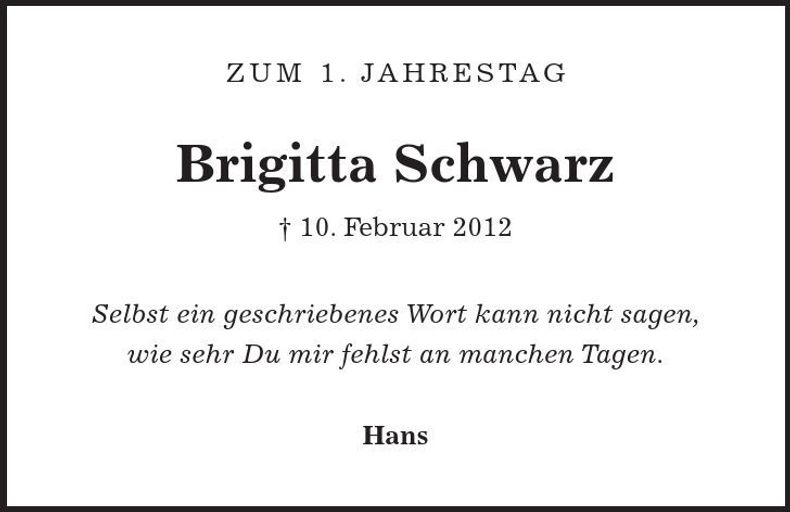 Traueranzeige Brigitta Schwarz