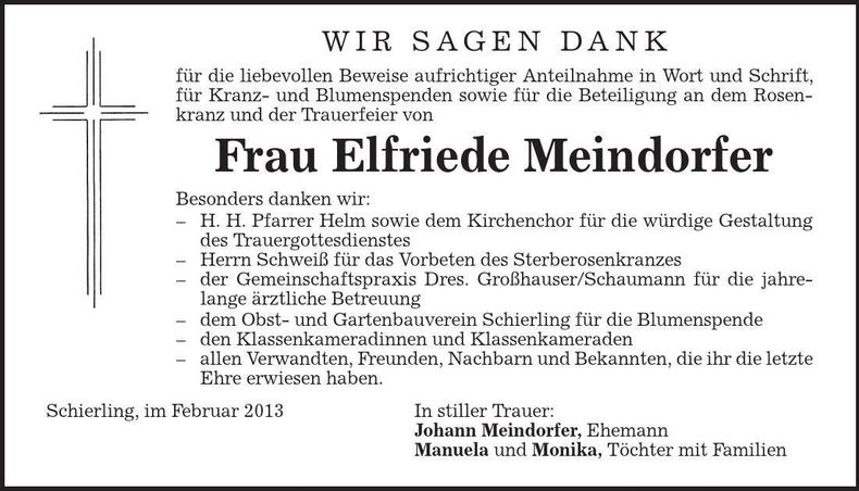 Traueranzeige Elfriede Meindorfer