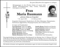 Traueranzeige Maria Baumann
