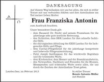 Traueranzeige Franziska Antonin