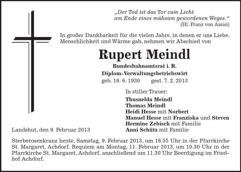 Traueranzeige Rupert Meindl