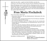 Traueranzeige Maria Fischaleck