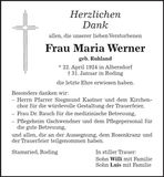 Traueranzeige Maria Werner