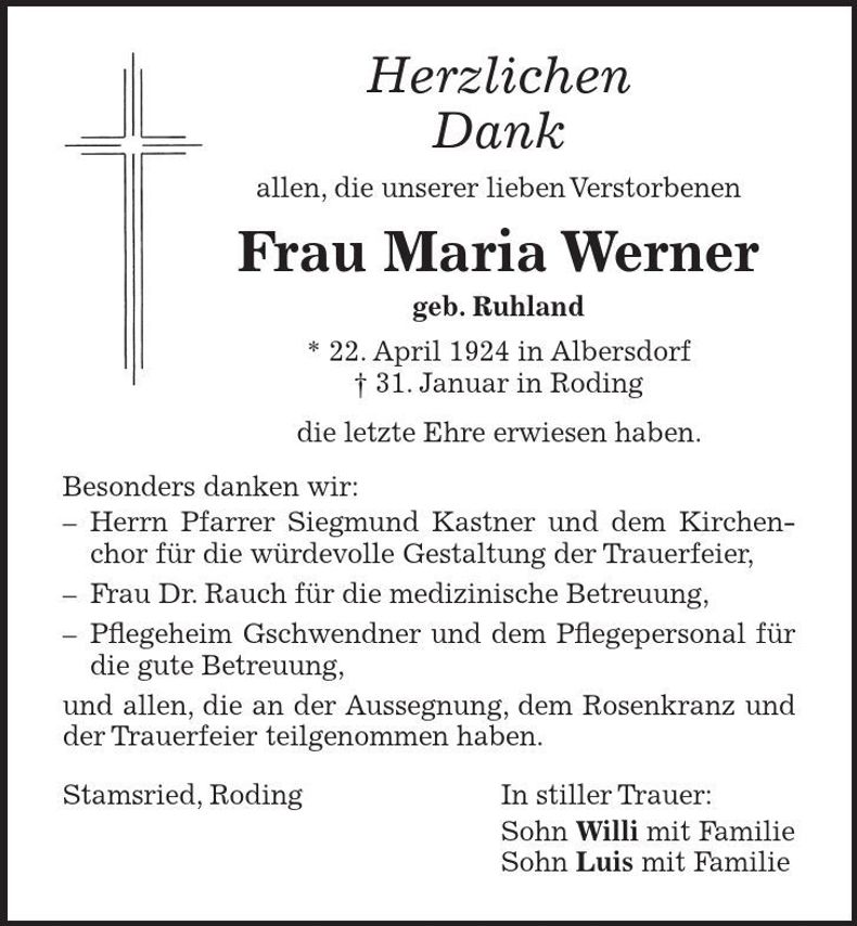 Traueranzeige Maria Werner