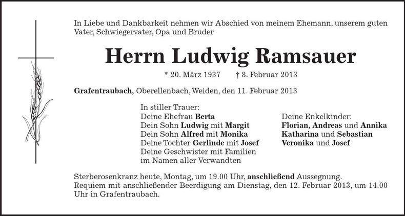 Traueranzeige Ludwig Ramsauer