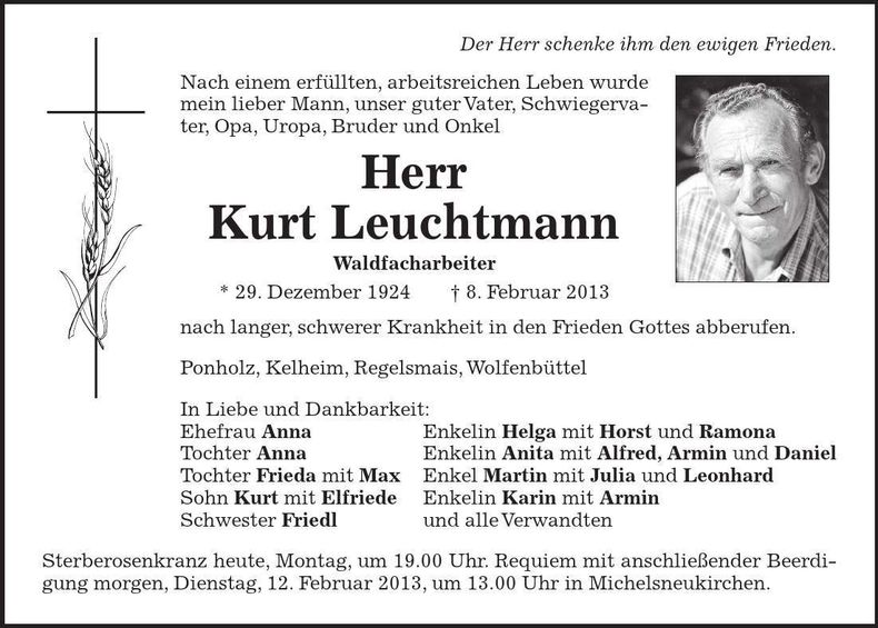 Traueranzeige Kurt Leuchtmann