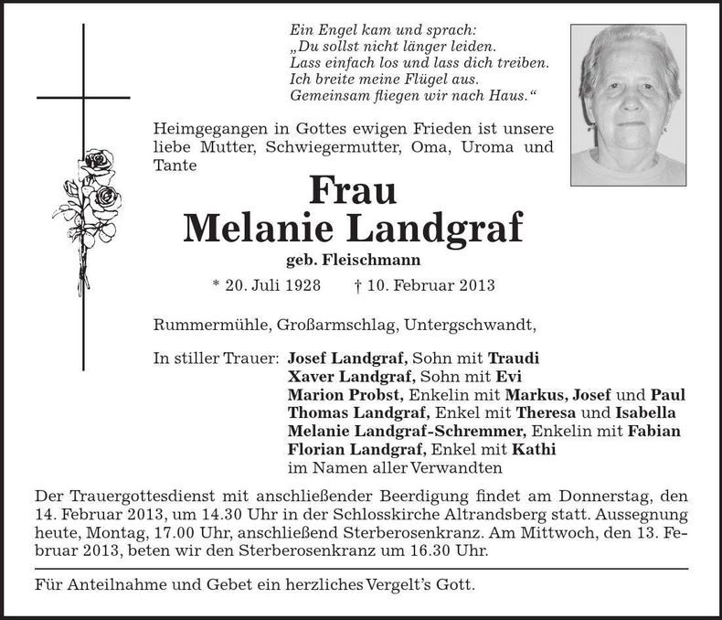 Traueranzeige Melanie Landgraf