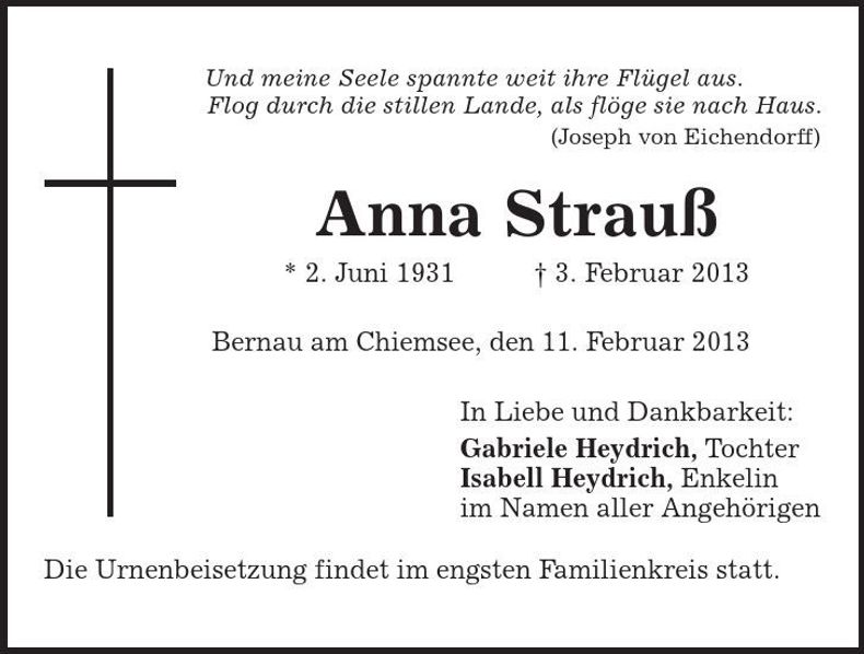 Traueranzeige Anna Strauß