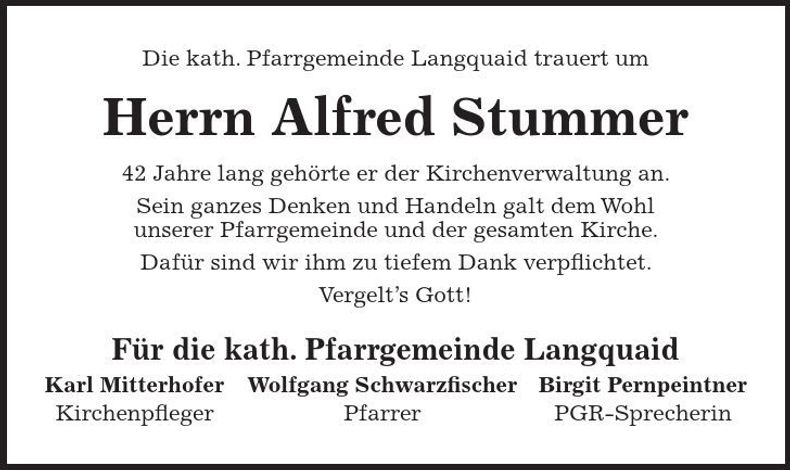 Traueranzeige Alfred Stummer