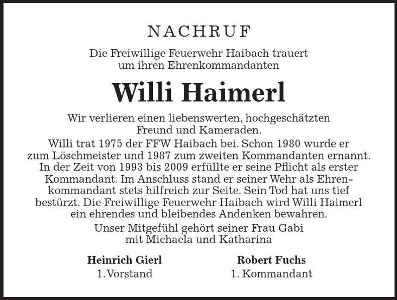 Traueranzeige Willi Haimerl